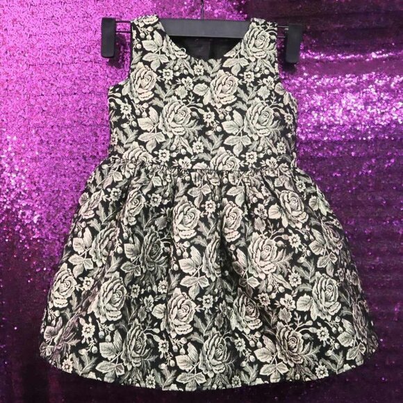 LAST CHANCE - HOLIDAY DRESS 3T Black Silver Roses Christmas New Year's Party - Picture 1 of 10